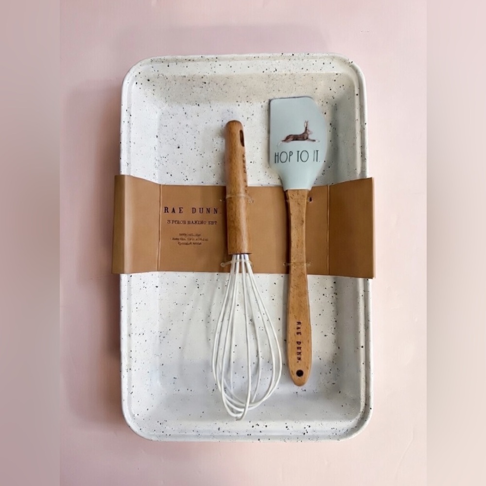 3 Piece Easter Baking Set Rae Dunn Bake Pan Spatula Whisk New